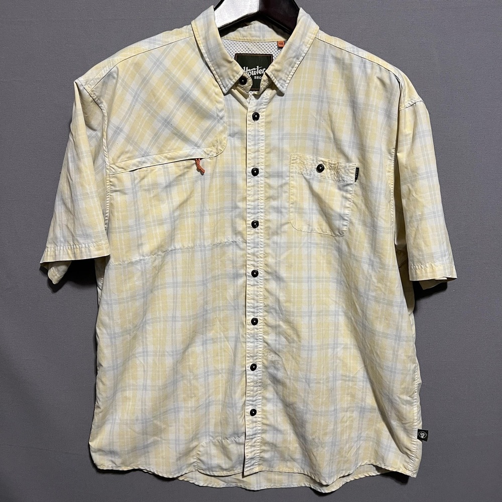 Howler Bros Mens 2XL Yellow Plaid Short Sleeve Button Up Fishing Shirt Outdoor